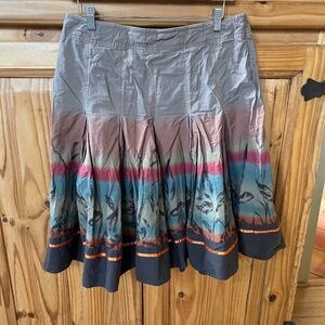 DKNY Skirt Brown Orange Floral Ribbon Trim Boho Desert 100% Cotton Women Size 8